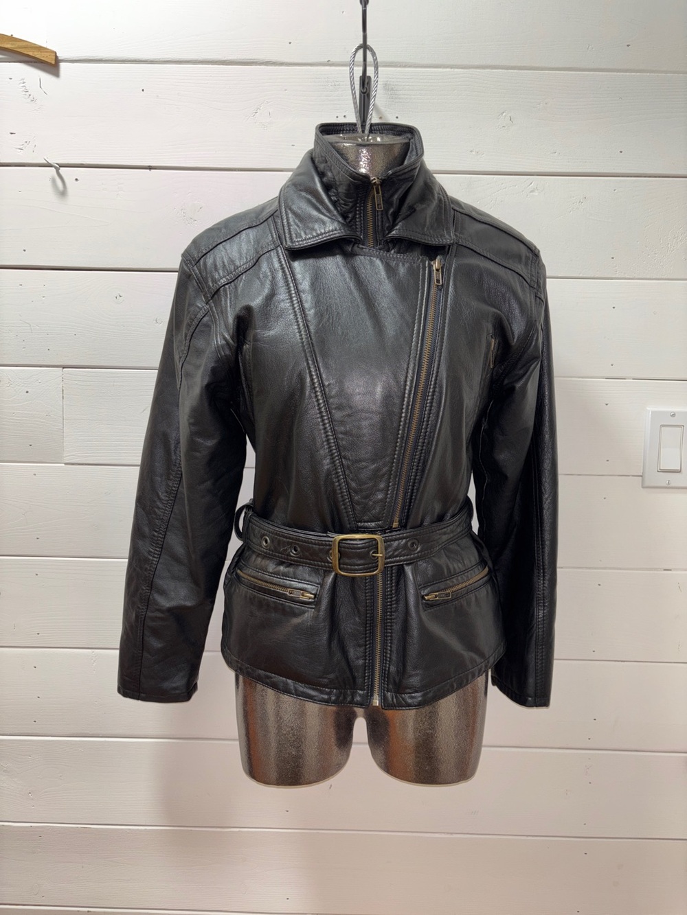 BFC Authentique Vintage Women’s Leather Motorcycle Jacket – Black – Size S - Picture 3 of 14